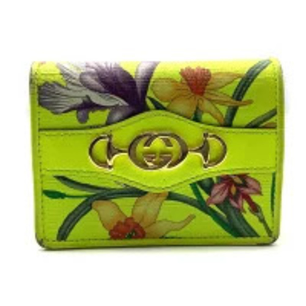 GUCCI Flora Flower Compact Wallet Yellow Bi fold Floral